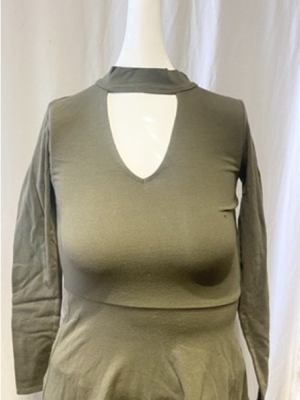 No Boundaries Olive Keyhole Long Sleeve Top